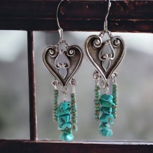 Turquoise Chandelier Earrings Sterling Silver Boho